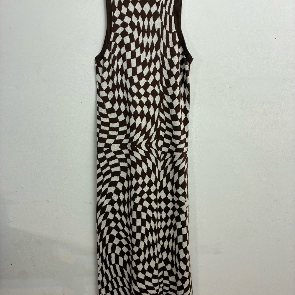 Wild Fable Brown and White Optical Illusion Maxi Dress